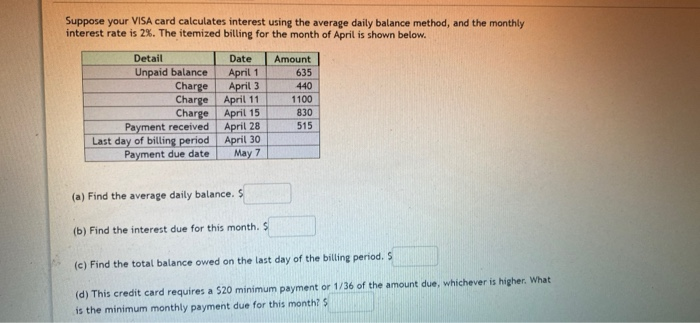 Solved Suppose your VISA card calculates interest using the | Chegg.com