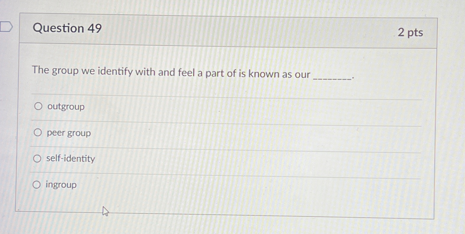 Solved Question 492 ﻿ptsThe group we identify with and feel | Chegg.com