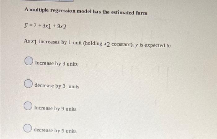 Solved A multiple regression model has the estimated form | Chegg.com