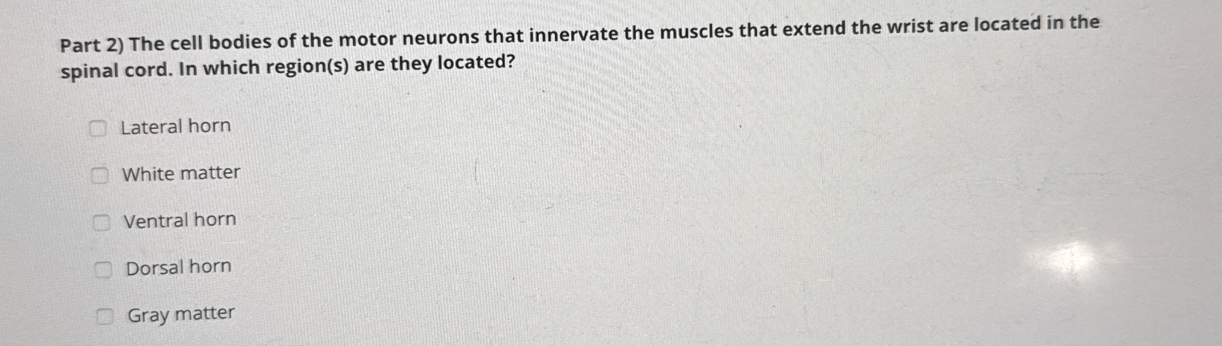 Solved Part 2) ﻿The cell bodies of the motor neurons that | Chegg.com