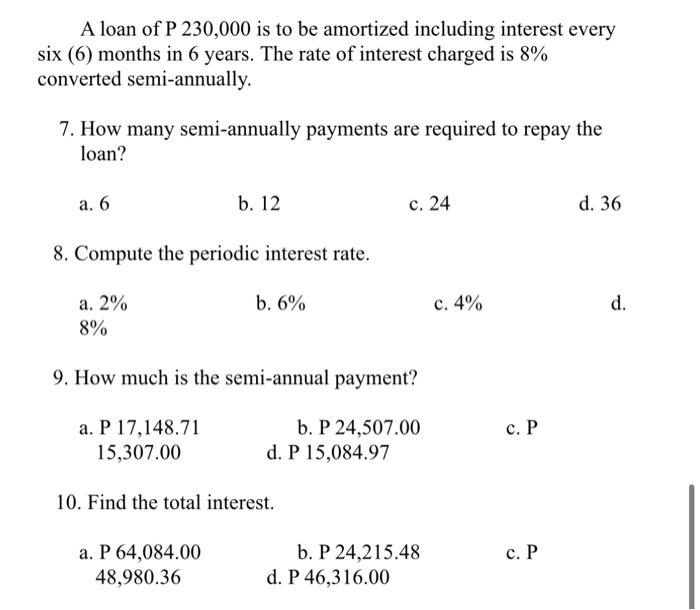 A loan of P230,000 is to be amortized including | Chegg.com