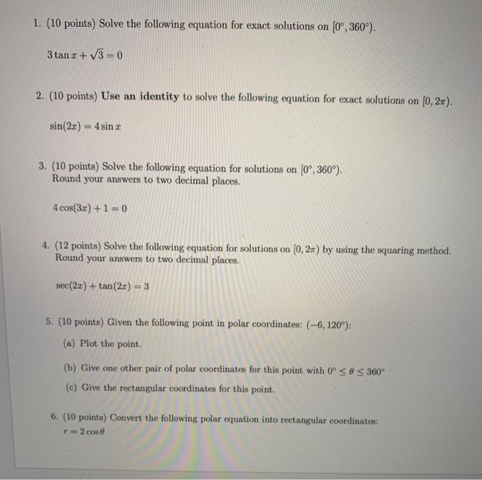 Solved 1. (10 points) Solve the following equation for exact | Chegg.com