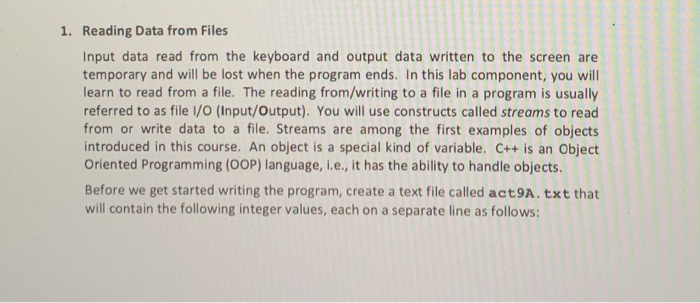 Solved 1. Reading Data from Files Input data read from the | Chegg.com
