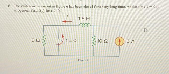 Solved 6. The switch in the circuit in figure 6 has been | Chegg.com