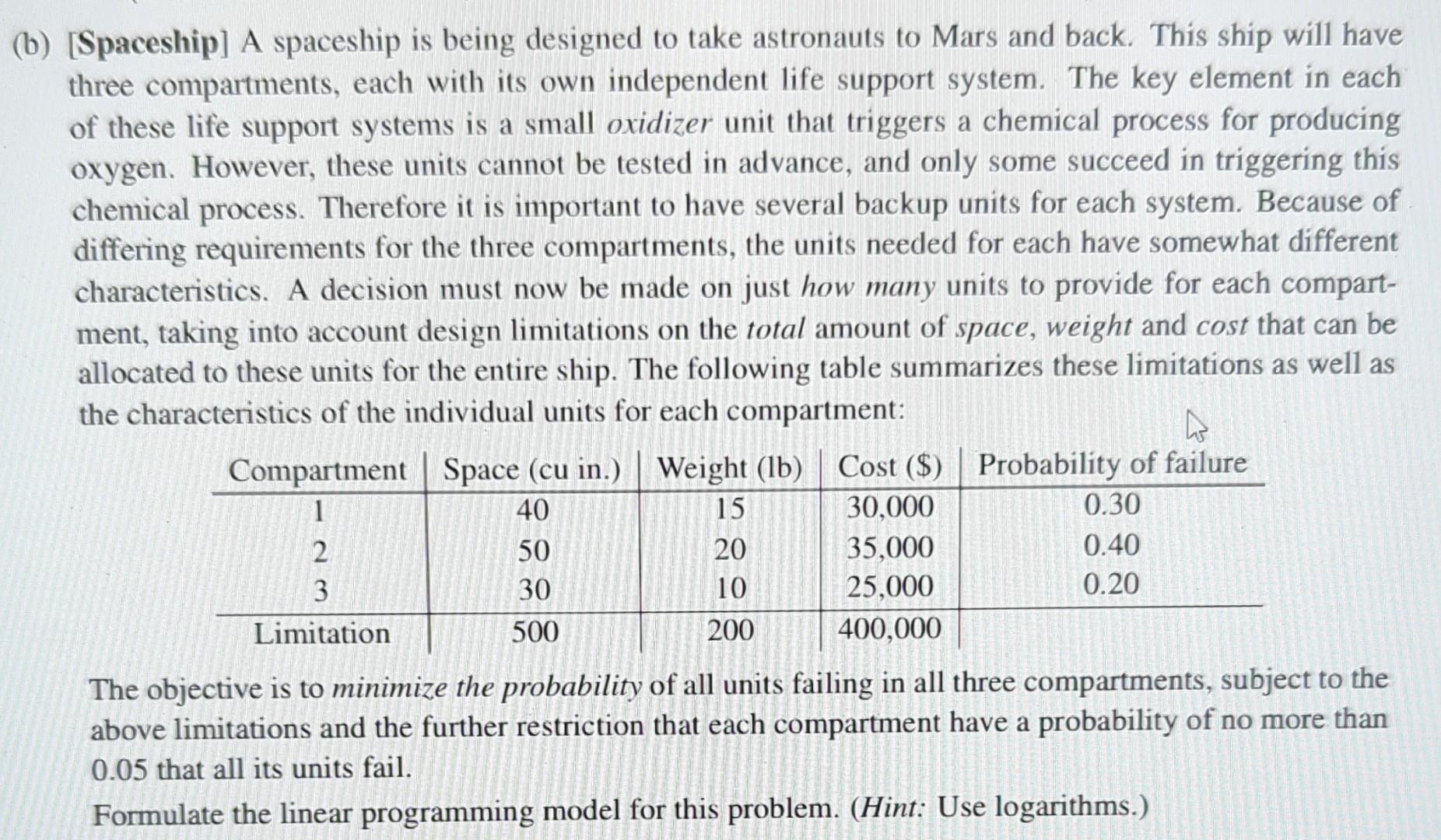 Solved (b) [Spaceship] A Spaceship Is Being Designed To Take | Chegg.com