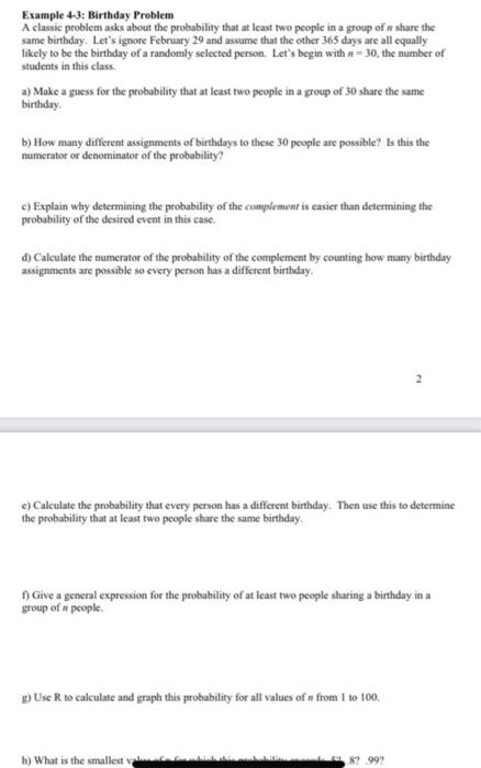 Solved Example 4-3: Birthday Problem A classic problem asks | Chegg.com