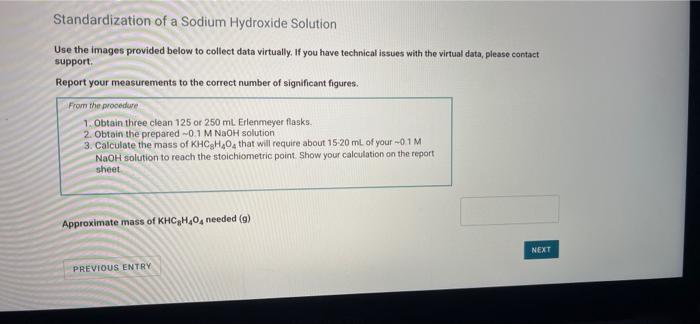 Solved Standardization of a Sodium Hydroxide Solution Use | Chegg.com