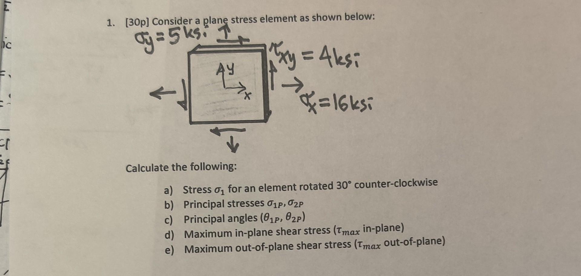 Solved 1. [30p] Consider A Plane Stress Element As Shown | Chegg.com