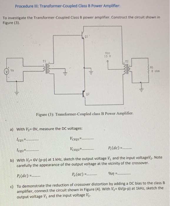 Solved Procedure III: Transformer-Coupled Class B Power | Chegg.com
