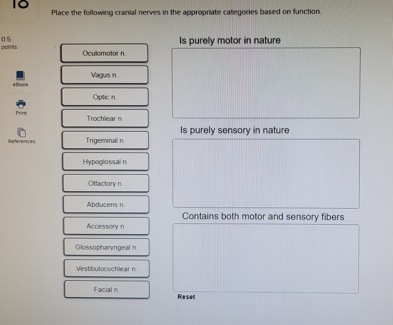 Solved Place the following cranial nerves in the appropriate | Chegg.com