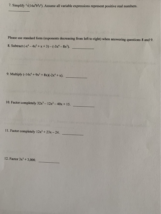 Solved 7. Simplify (16abc). Assume all variable expressions | Chegg.com