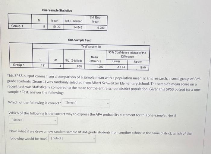 Solved One-Sample Statistics One-Samnle Test This SPSS | Chegg.com