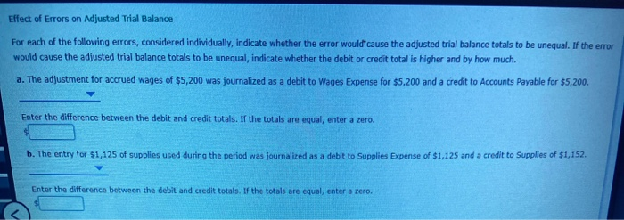 Solved Effect of Errors on Adjusted Trial Balance For each | Chegg.com