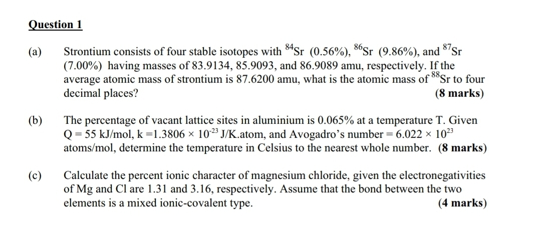 Strontium Consists Of Four Isotopes With Masses Of 84