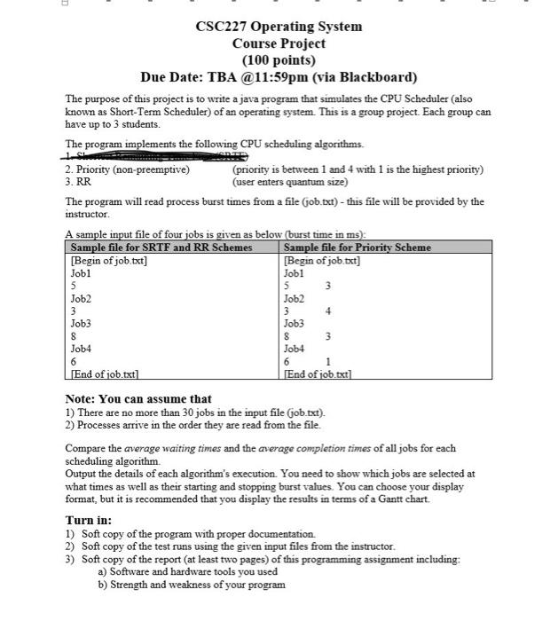 Solved D 5 3 CSC227 Operating System Course Project (100 | Chegg.com