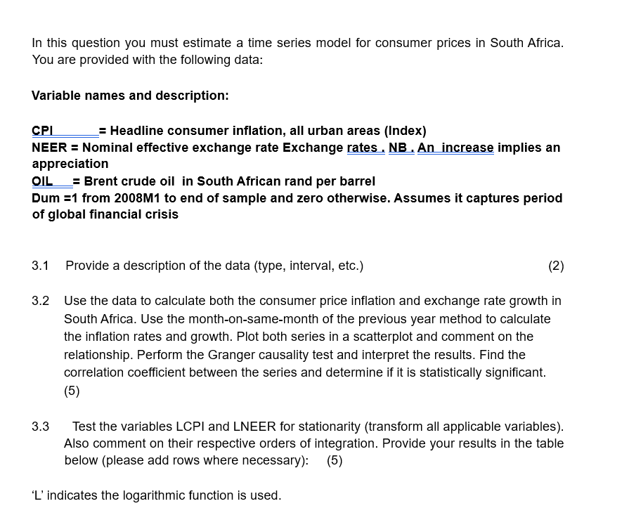 Solved In this question you must estimate a time series | Chegg.com