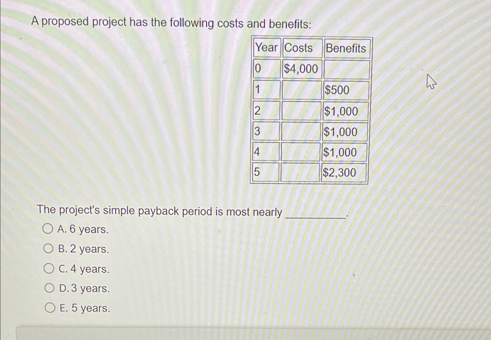 Solved A proposed project has the following costs and | Chegg.com