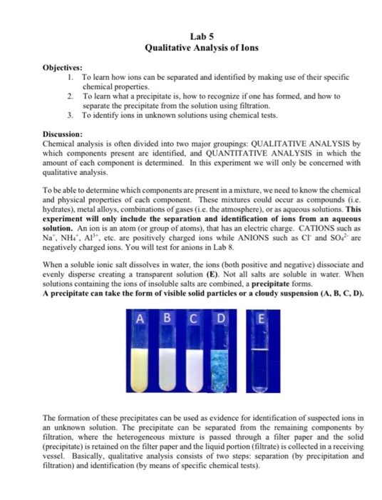 Solved Lab 5 Qualitative Analysis of lons Identification of