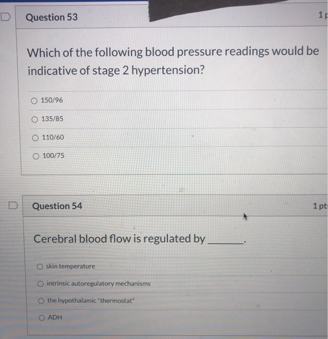 D 1 Question 53 15 Which Of The Following Blood Chegg Com