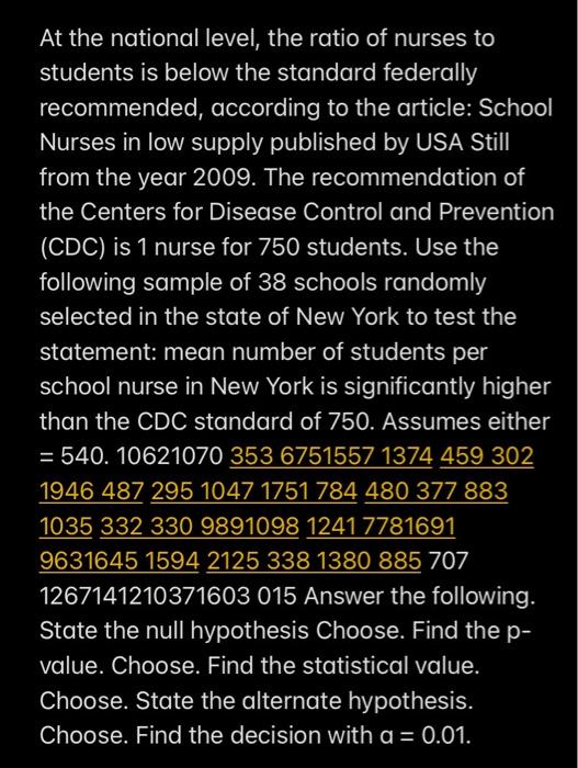 At the national level, the ratio of nurses to students is below the standard federally recommended, according to the article: