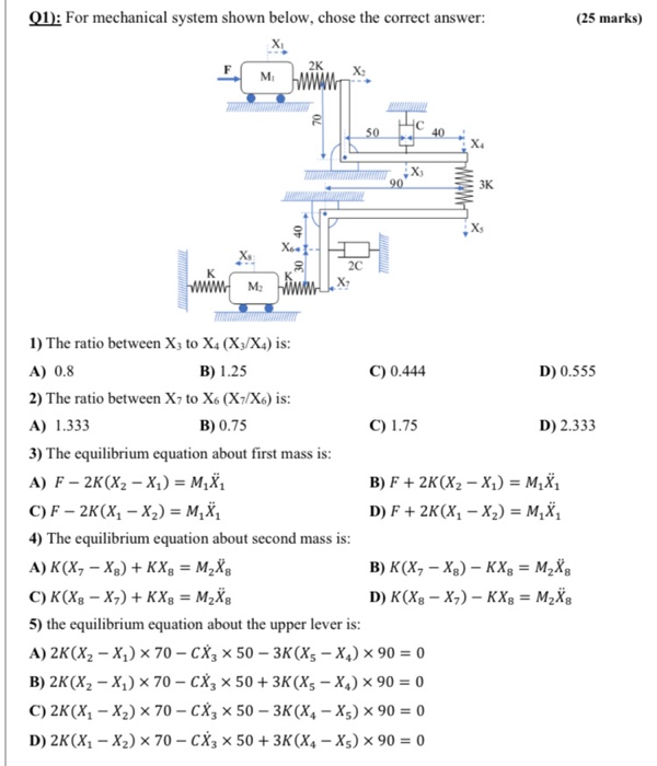 Solved Q1): For mechanical system shown below, chose the | Chegg.com