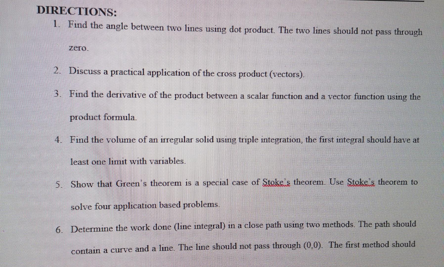 Solved DIRECTIONS: 1. Find the angle between two lines using | Chegg.com
