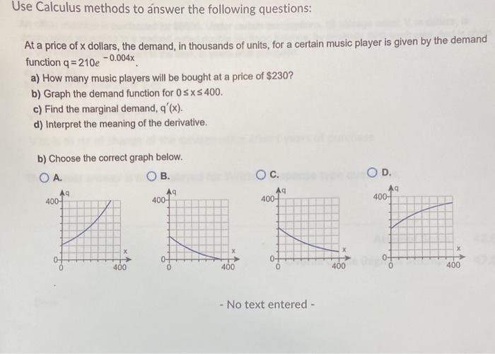 Solved Use Calculus methods to answer the following | Chegg.com