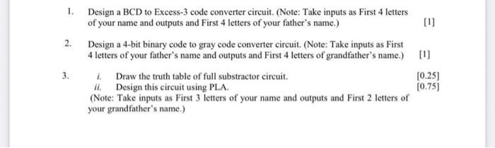 1. Design a BCD to Excess-3 code converter circuit. | Chegg.com