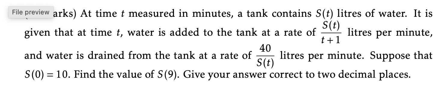 Solved At time t ﻿measured in minutes, a tank contains S(t) | Chegg.com