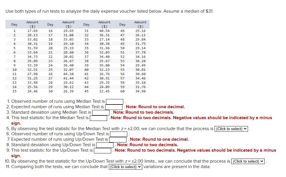 Solved Use both types of run tests to analyze the daily | Chegg.com