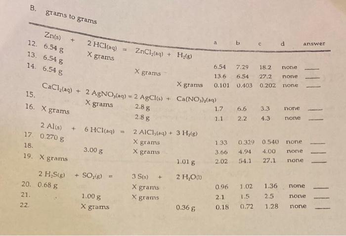 Solved B. Grams To Grams | Chegg.com