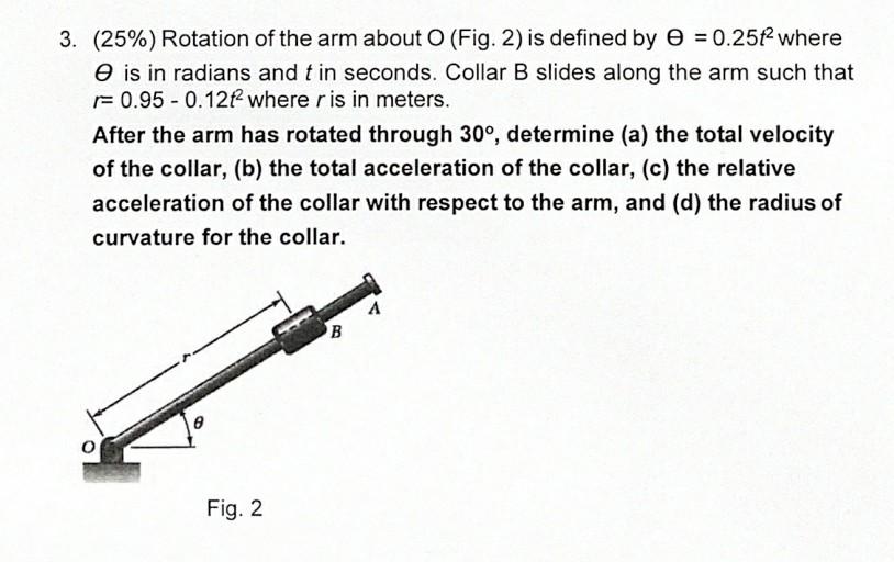 Solved 3. (25%) Rotation of the arm about O (Fig. 2) is | Chegg.com