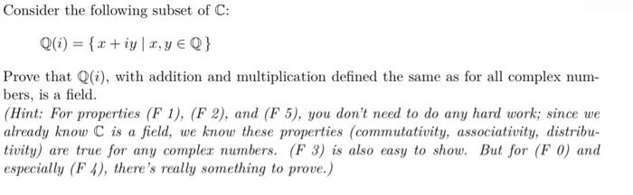 Solved Consider the following subset of C : | Chegg.com