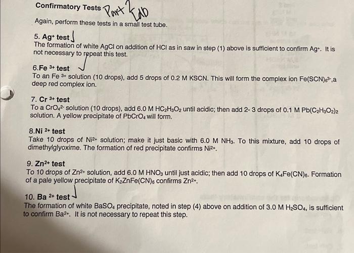 Solved Confirmatory Tests arix K Again, perform these tests