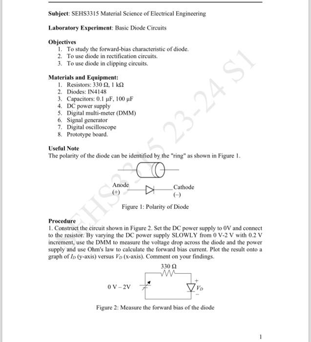 Solved Materials and Equipment 1. Resistors 330Ω,1kΩ 2.