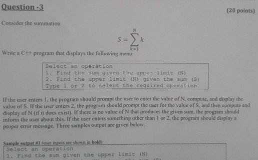Solved Question - 3 (20 points) Consider the summation Write | Chegg.com