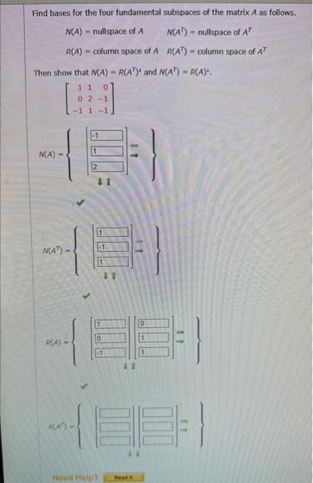 Solved Find Bases For The Four Fundamental Subspaces Of The | Chegg.com