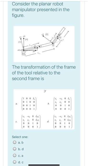 Solved Consider the planar robot manipulator presented in | Chegg.com