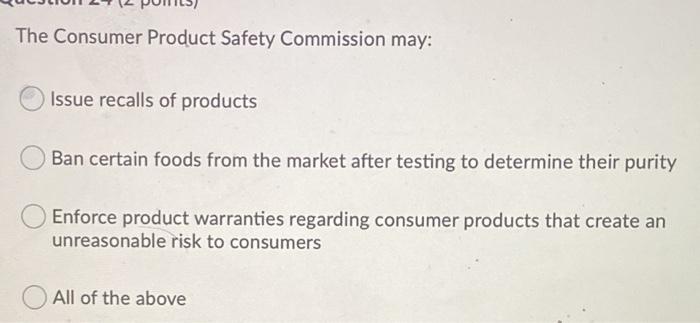 Solved The Consumer Product Safety Commission May: Issue | Chegg.com