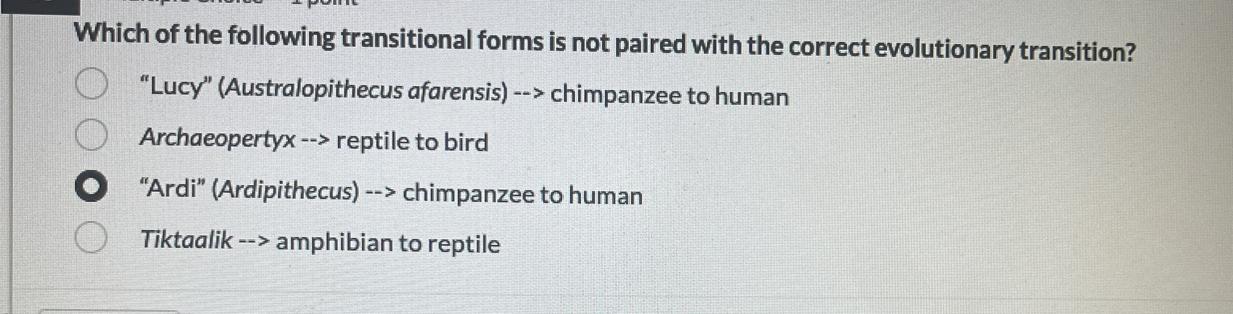 Solved Which of the following transitional forms is not | Chegg.com