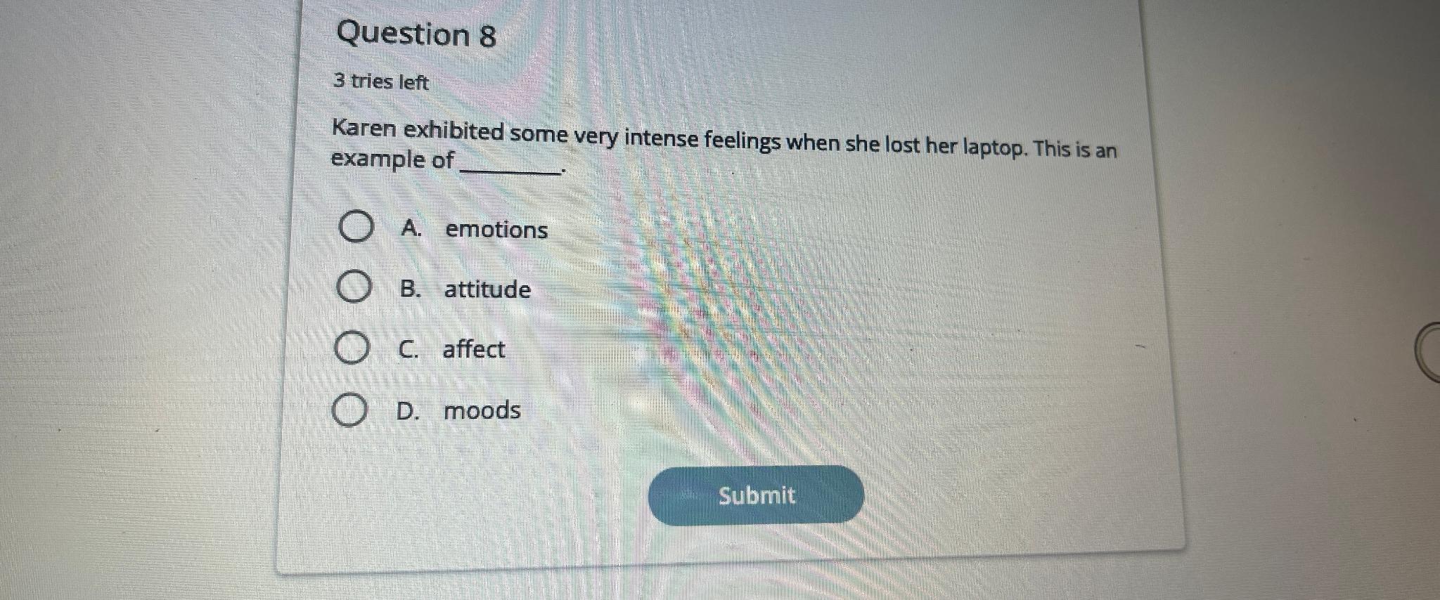 Solved Question 83 ﻿tries leftKaren exhibited some very | Chegg.com