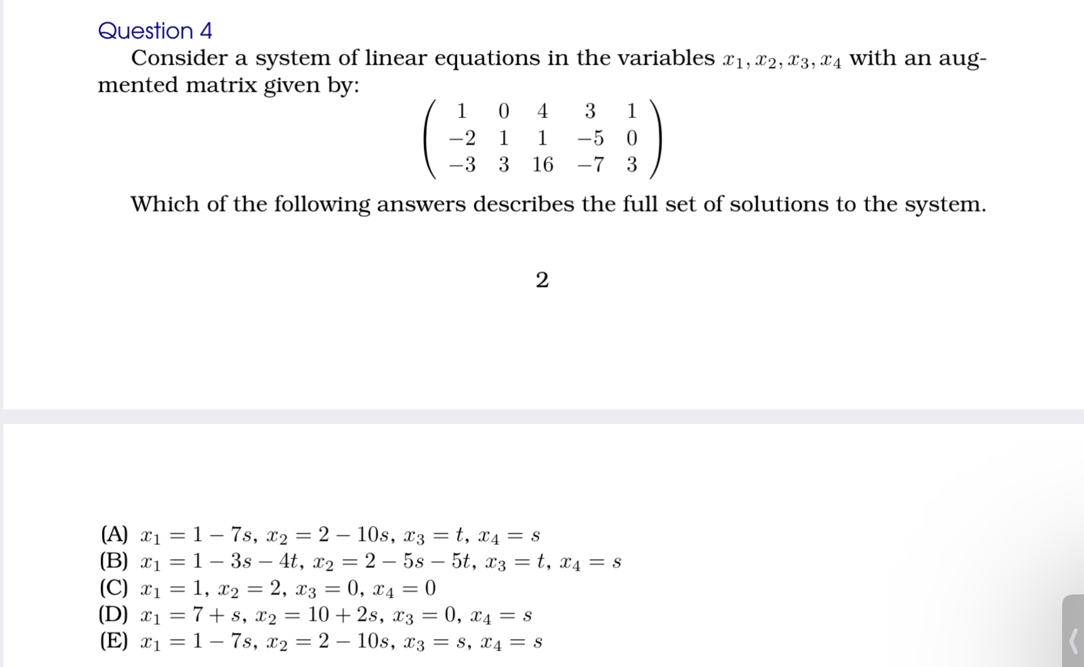 Solved Question 4Consider A System Of Linear Equations In | Chegg.com