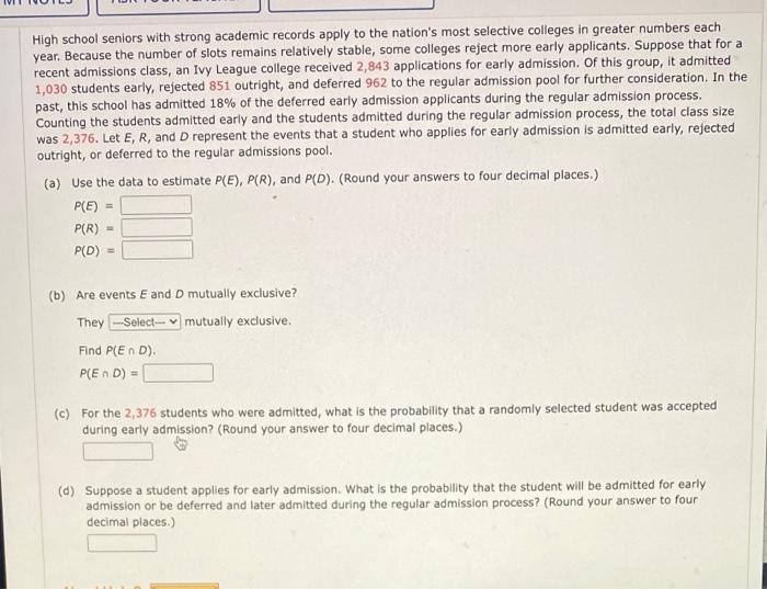 Solved High School Seniors With Strong Academic Records Chegg