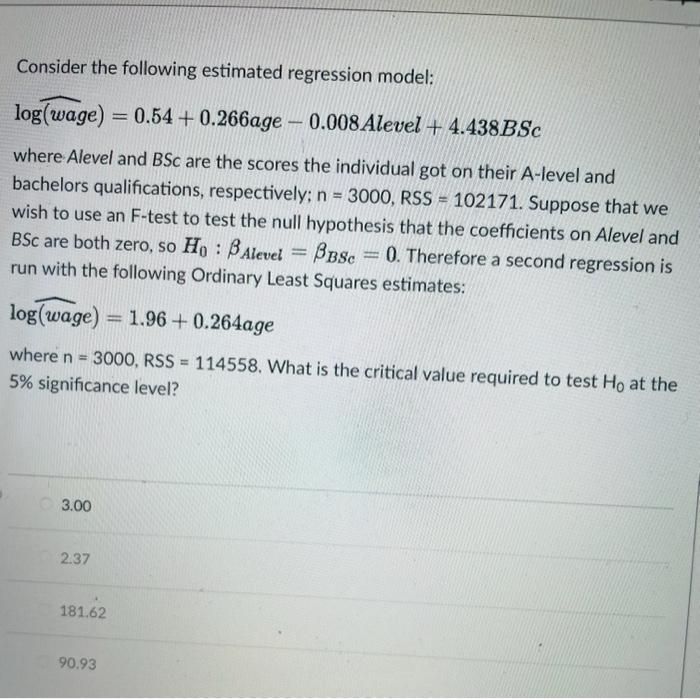 Solved Consider The Following Estimated Regression Model: | Chegg.com