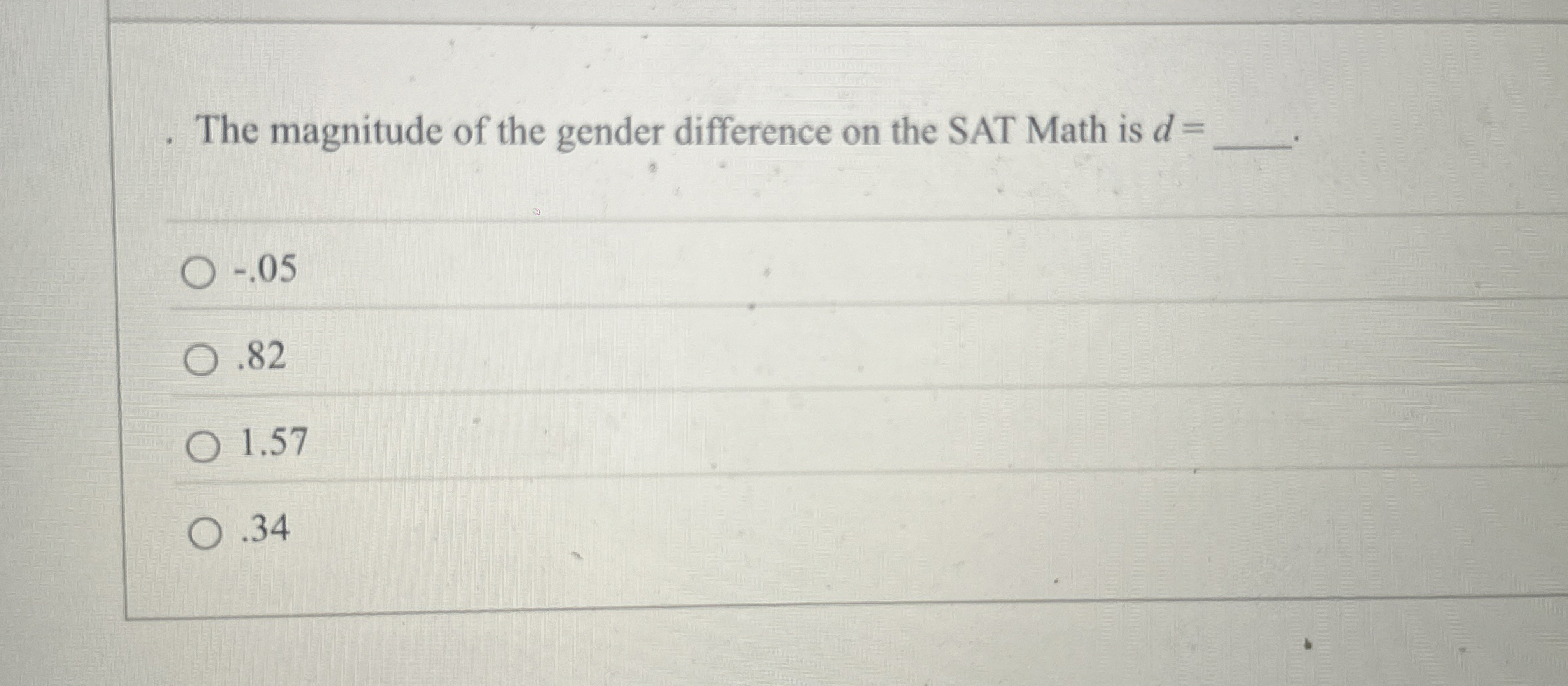 Solved The magnitude of the gender difference on the SAT | Chegg.com