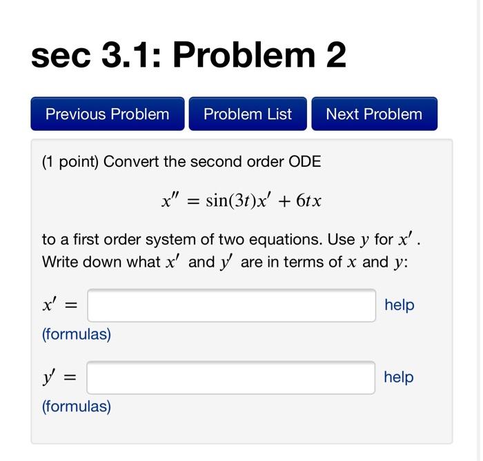 Solved sec 3.1: Problem 2 Previous Problem Problem List Next | Chegg.com