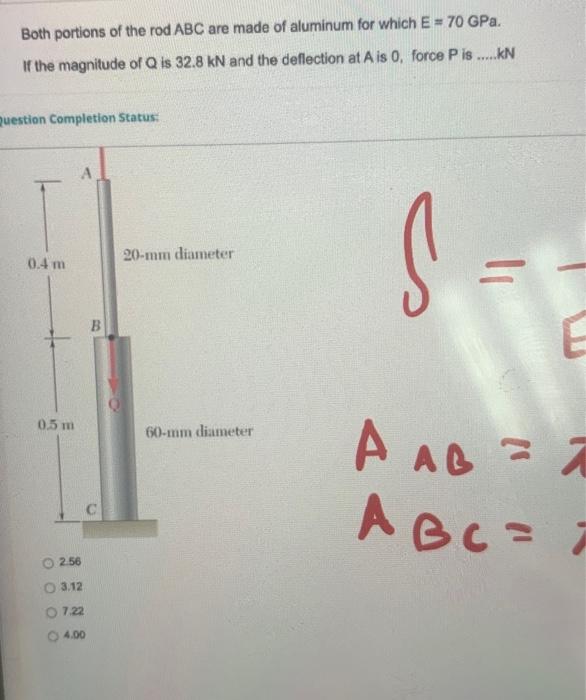 Solved Both Portions Of The Rod ABC Are Made Of Aluminum For | Chegg.com