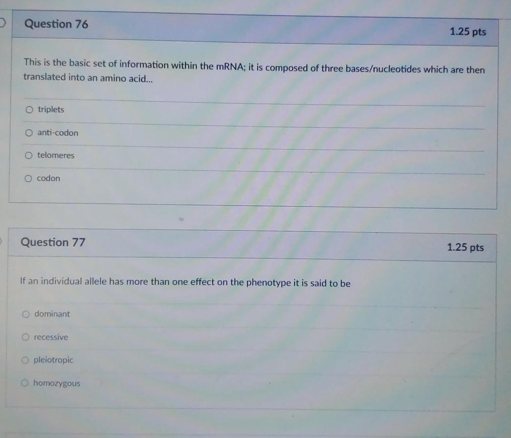 Solved Question 84 1.25 pts This type of mutation to DNA | Chegg.com