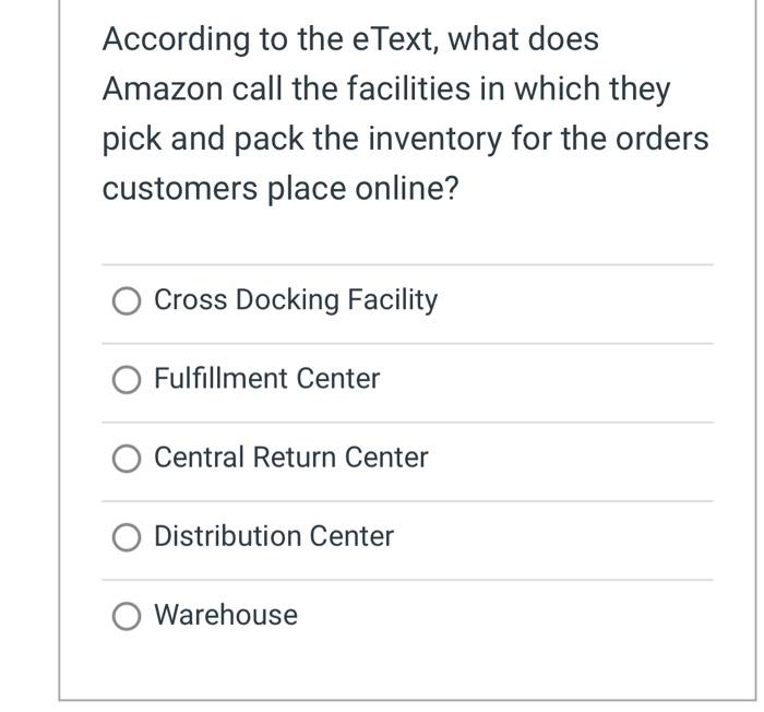 Solved According to the eText, what does Amazon call the