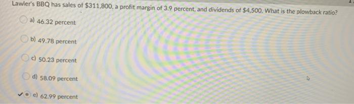 Solved Lawler's BBQ has sales of $311,800, a profit margin | Chegg.com